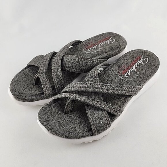 Skechers Rumblets Splendor Grey White Flat Sandal Toe Ring Lightweight Size 6 - Picture 2 of 14